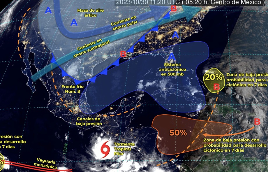 Mapa del Servicio Meteorológico Nacional con sistemas activos