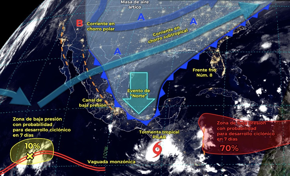 Mapa del Servicio Meteorológico Nacional con sistemas activos