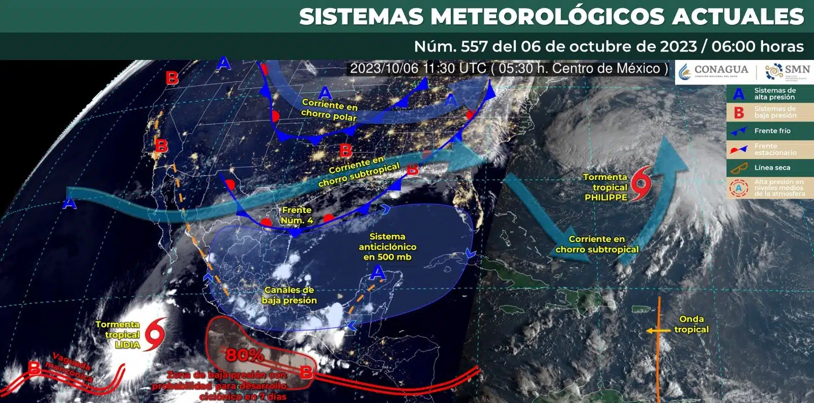 Mapa del Servicio Meteorológico Nacional con sistemas activos