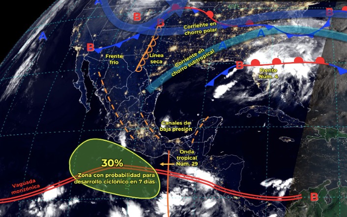 Mapa del Servicio Meteorológico Nacional con sistemas activos