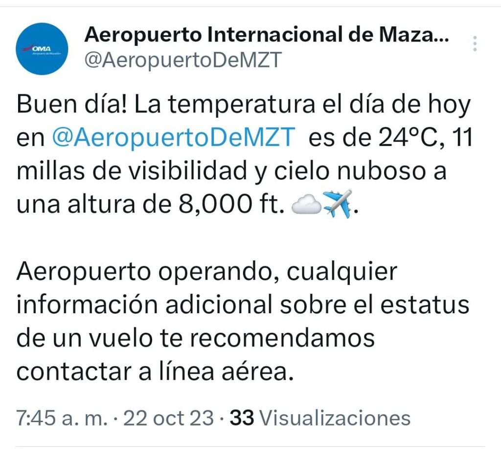 Comunicado del Aeropuerto de Mazatlán