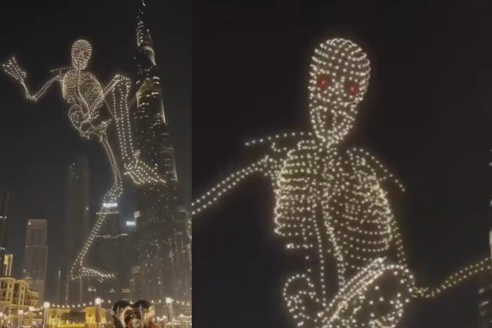 Con miles de drones crean esqueleto gigante en Dubái por Halloween