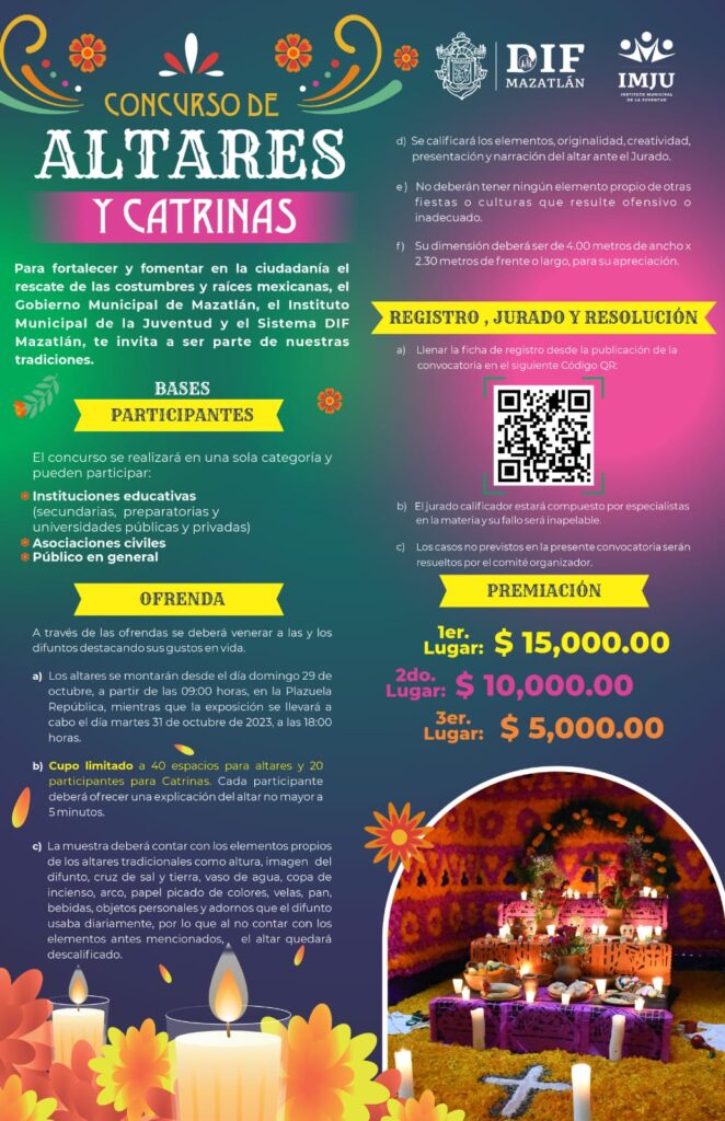 Convocatoria del concurso de altares y catrinas en Mazatlán