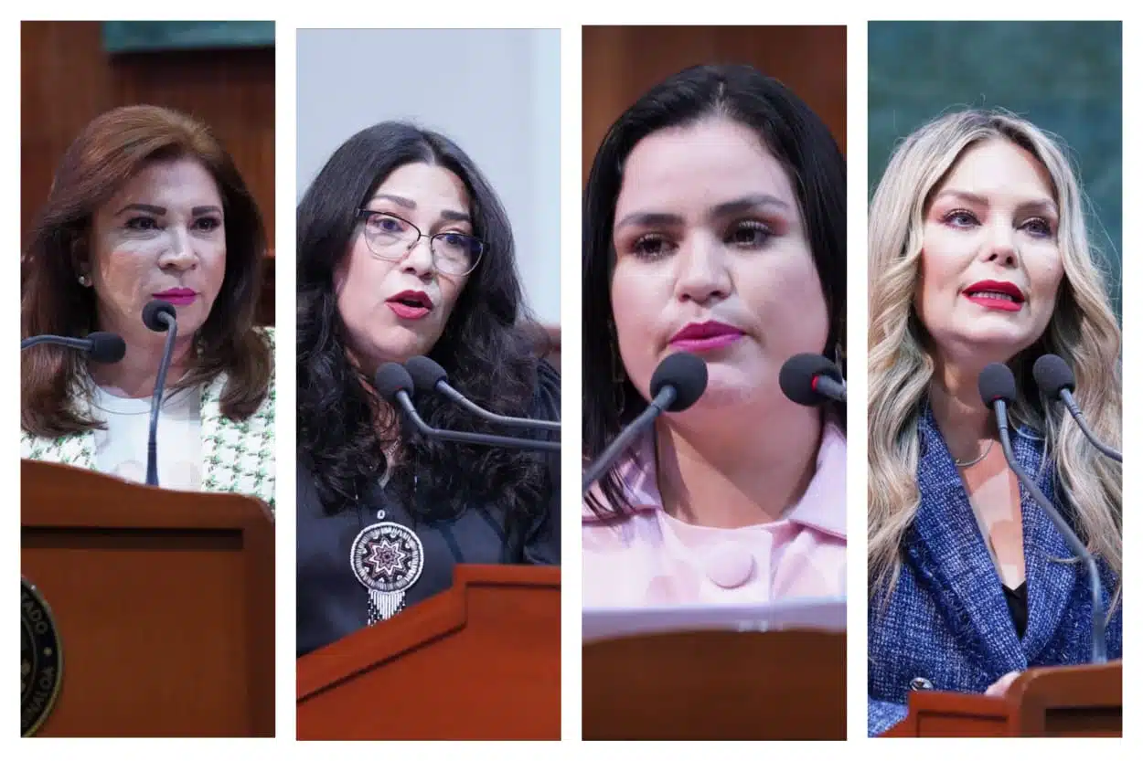 Gloria Himelda Félix Niebla, diputada del Grupo Plural, Verónica Batiz, diputada local por Morena, Viridiana Camacho Millán, diputada del PAS, Connie Zazueta, diputada del Grupo Plural.