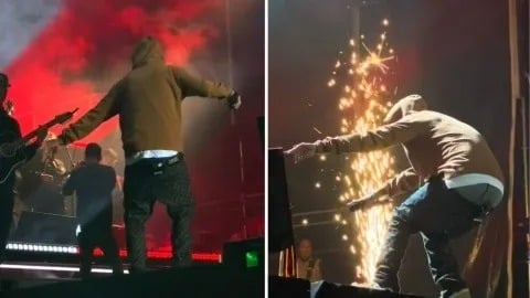 En pleno concierto, Natanael Cano se cae del escenario