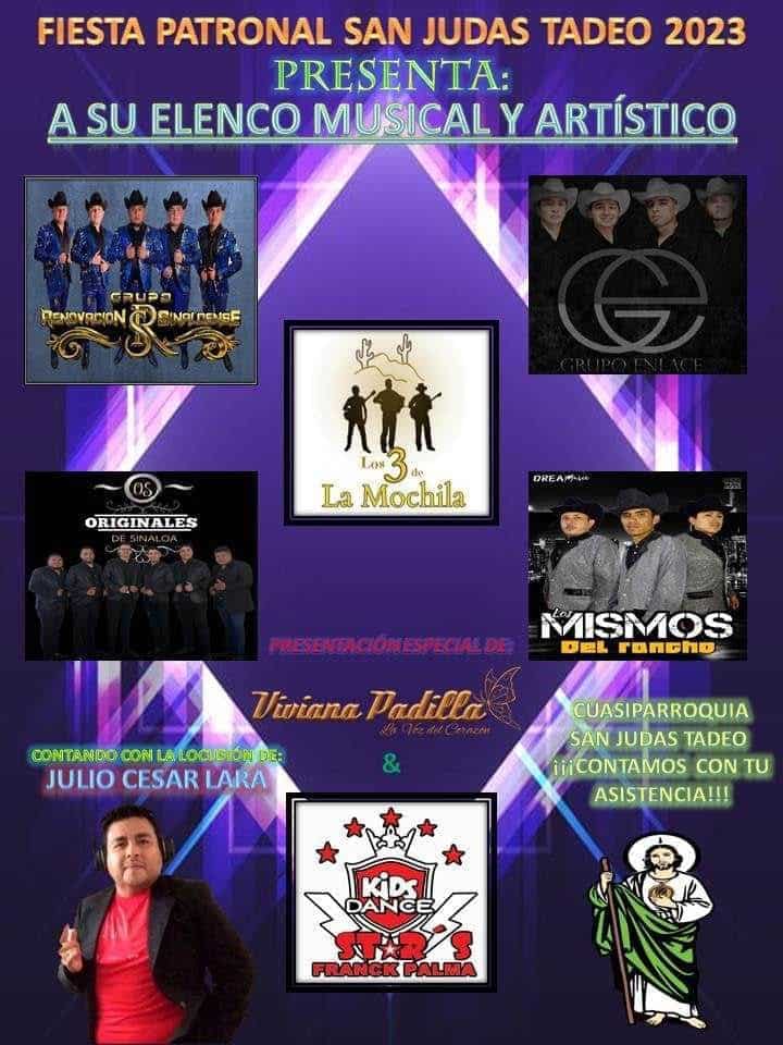 Cartelera de las fiestas patronales de San Judas Tadeo en Los Mochis