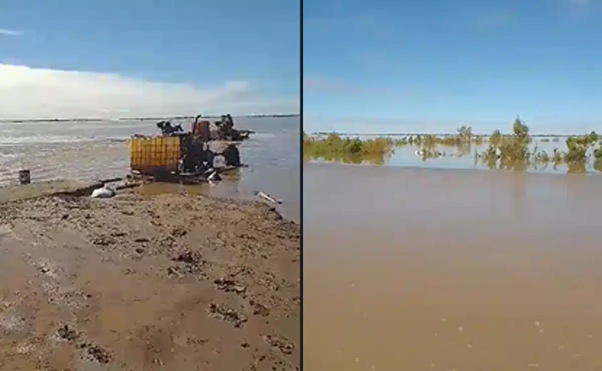 Inundaciones en granjas acuícolas de Guasave y Angostura