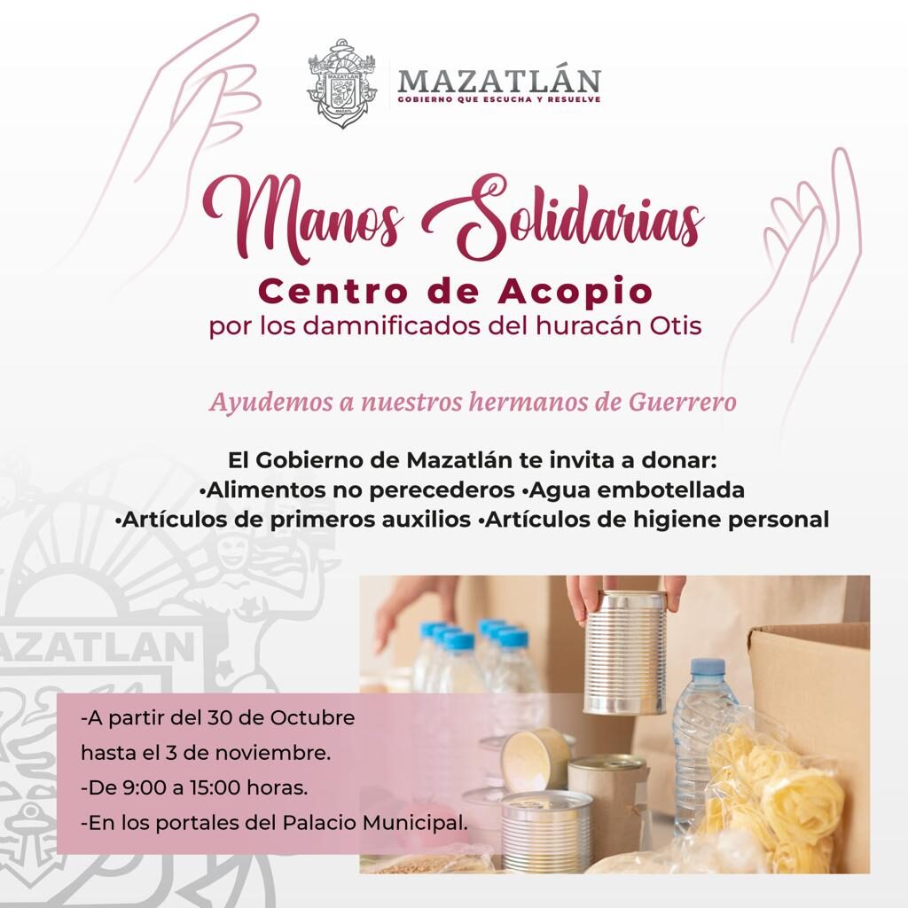 Gobierno de Mazatlán abrirá un centro de acopio para ayudar a las familias damnificadas de Guerrero