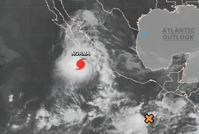 Mapa en el que se muestra donde se encuentra el huracán Norma en el océano Pacífico