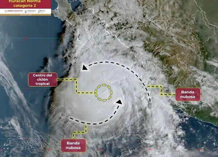 Imagen de satélite de Norma como huracán 2 en el océano Pacífico