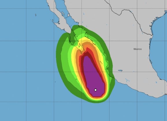 Mapa en el que se muestra el huracán Norma en el océano Pacífico