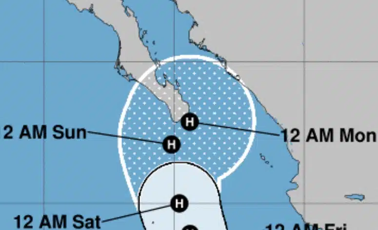 Mapa en el que se muestra la ubicación de la tormenta tropical y próximo huracán Norma en el océano Pacífico