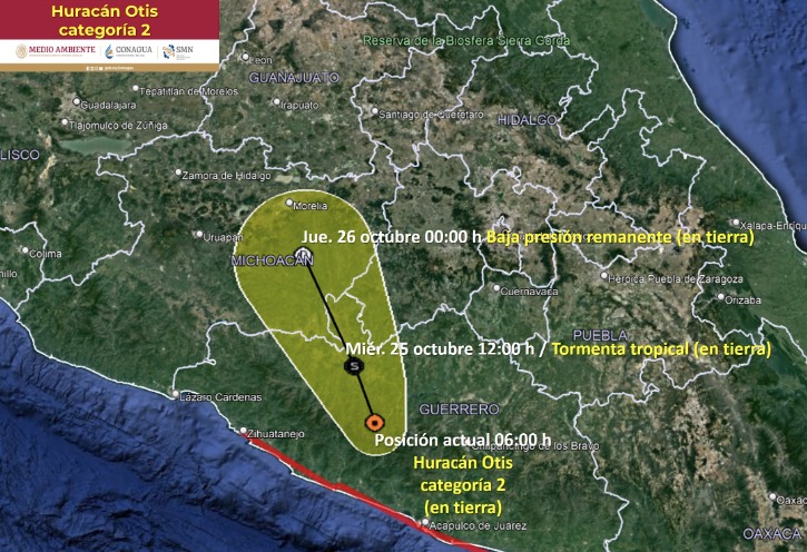 Trayectoria del huracán Otis en Guerrero