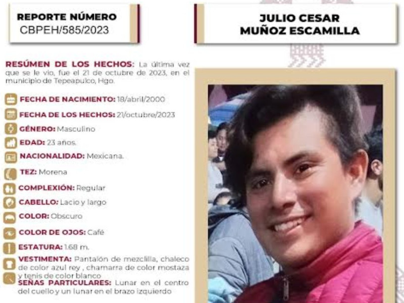 Julio César desapareció luego de acudir a feria en Hidalgo