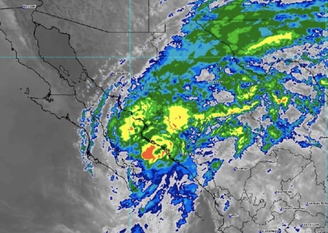 Mapa en el que se muestra lluvias en Sinaloa