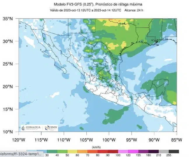 Mapa de México con el análisis de superficie y pronóstico de viento y oleaje