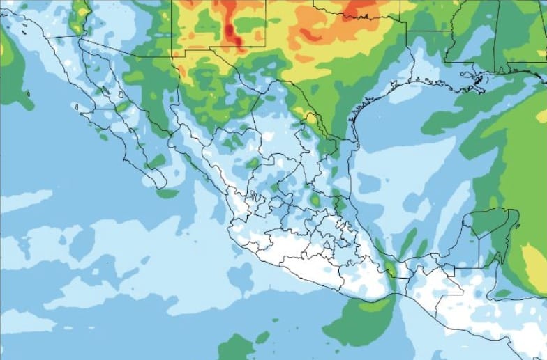 Mapa de México que marca pronóstico de sistemas frontale
