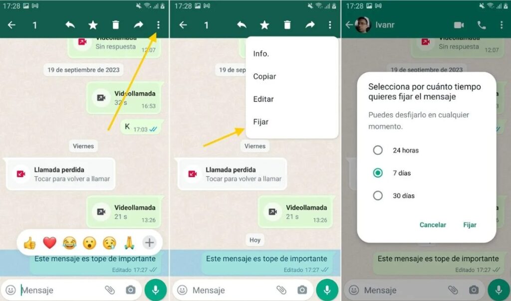 WhatsApp estrena sus mensajes fijados