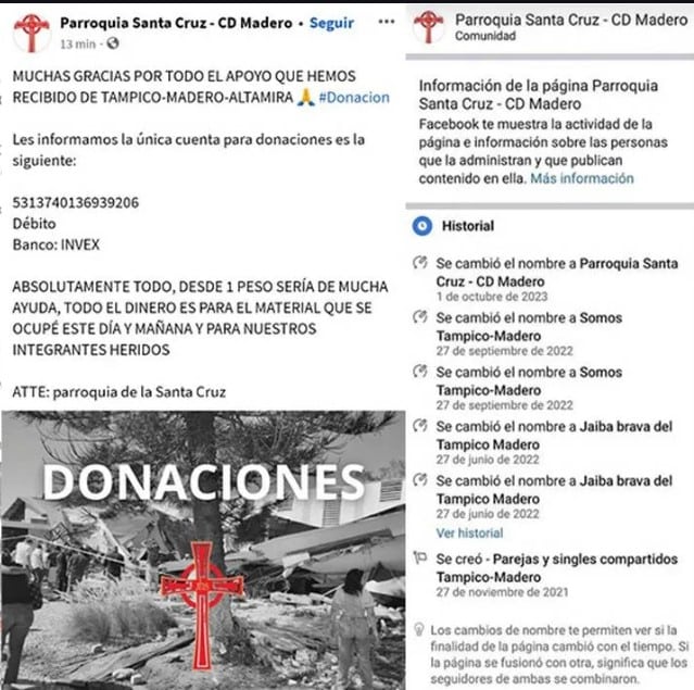 Perfil falso solicita denativos a nombre de iglesia en Tamaulipas 
