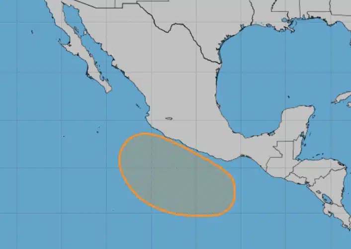 Mapa de México con una perturbación de desarrollo ciclónico en el océano Pacífico