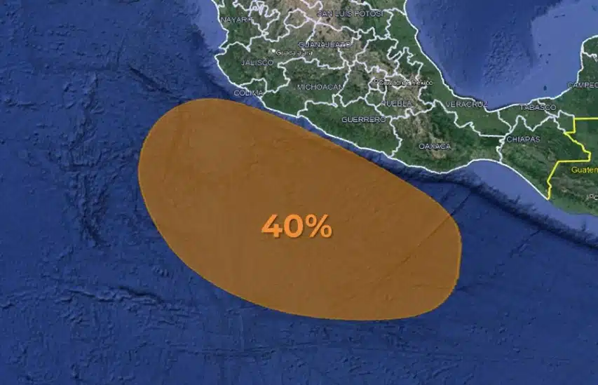 Mapa de México donde se muestra el nacimiento de una nueva perturbación tropical