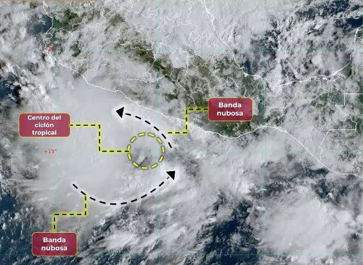 Imagen satelital del potencial ciclón tropical Dieciséis-E