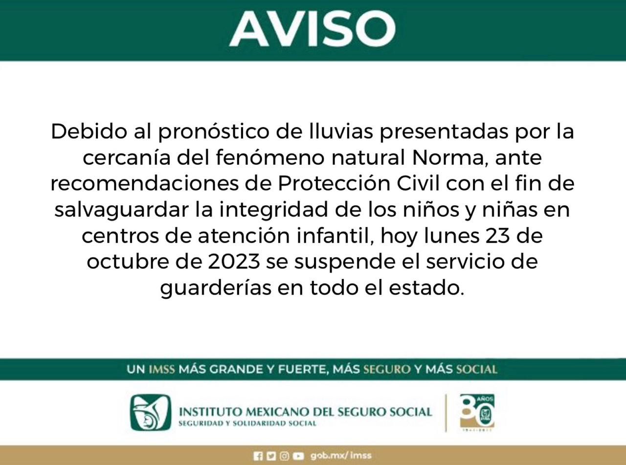 Recomendación de PC Guarderías del IMSS en Sinaloa también suspenden su servicio este lunes