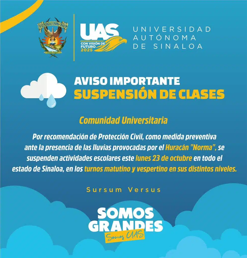 UAS anuncia suspensión de clases