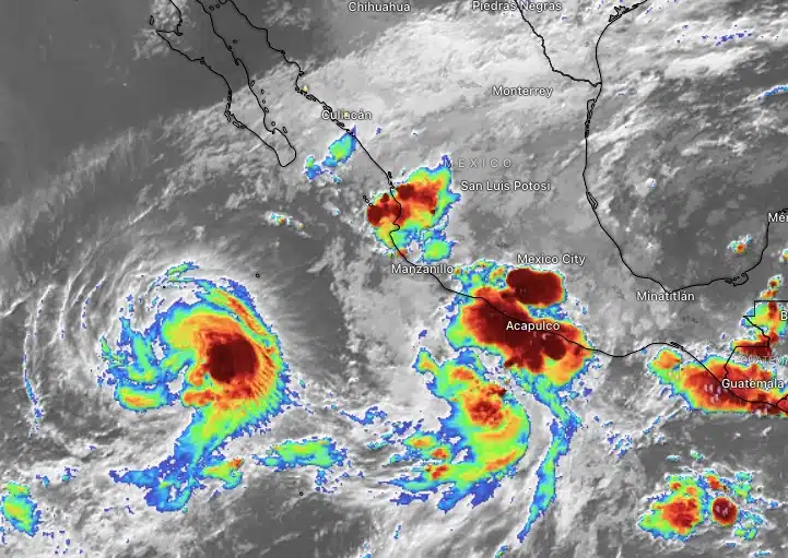Sistemas tropicales activos en el Pacífico mexicano. Windy.