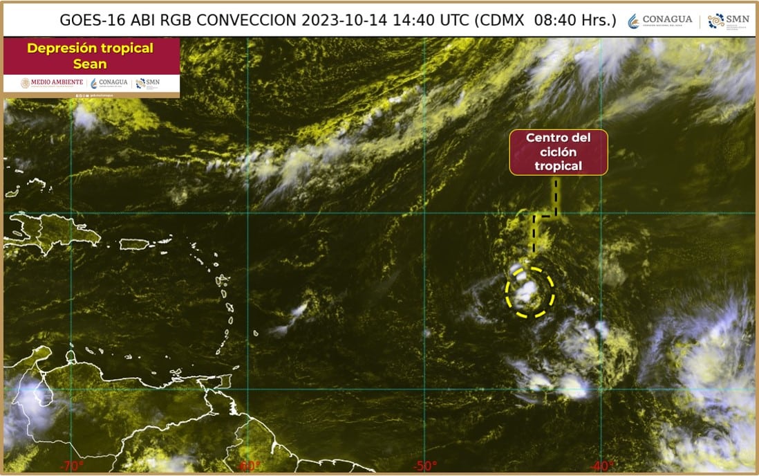 Sistema que marca que Tammy es depresión tropical en el Atlántico