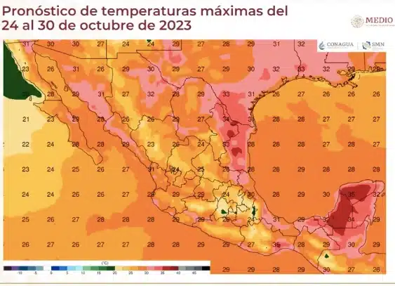 Temperaturas máximas del 24 al 30 de octubre en México