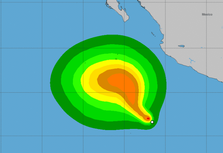 Imagen de satélite de la tormenta tropical Lidia en el océano Pacífico. NHC