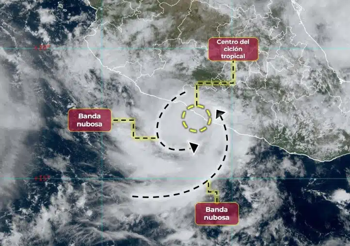 Bandas nubosas del ciclón Max en el océano Pacífico, pegando en costas mexicanas