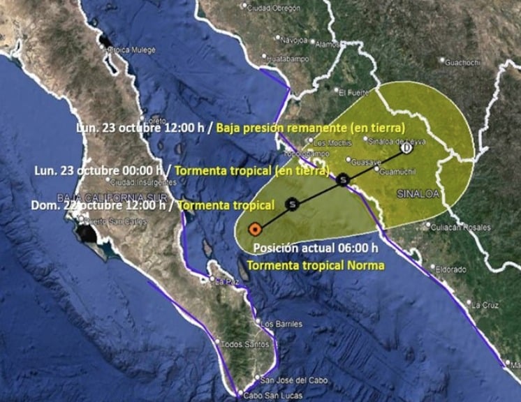 Trayectoria de la tormenta tropical Norma