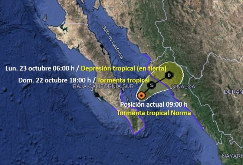 Trayectoria de la tormenta tropical Norma