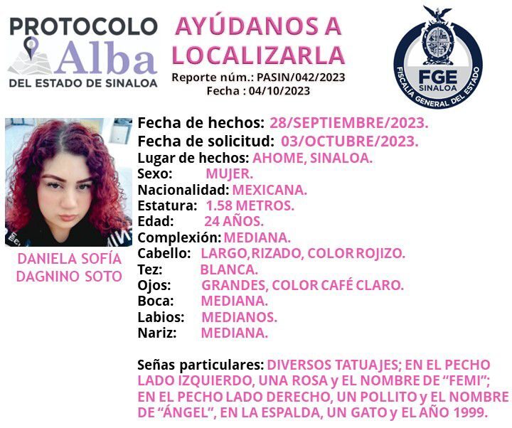 Piden ayuda para localizar a Daniela; desapareció el pasado 28 de septiembre en Los Mochis