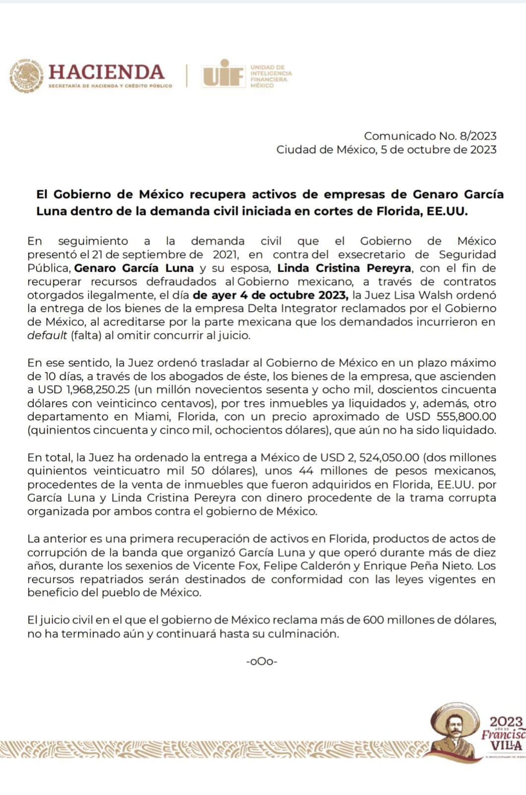 Comunicado se Hacienda 