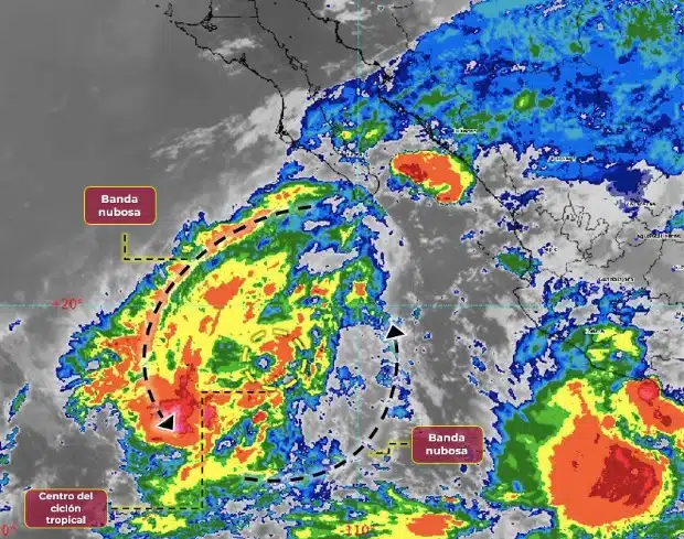 Imagen de satélite de la tormenta tropical y próximo huracán Lidia (izquierda), y el ciclón Max (derecha). SMN.