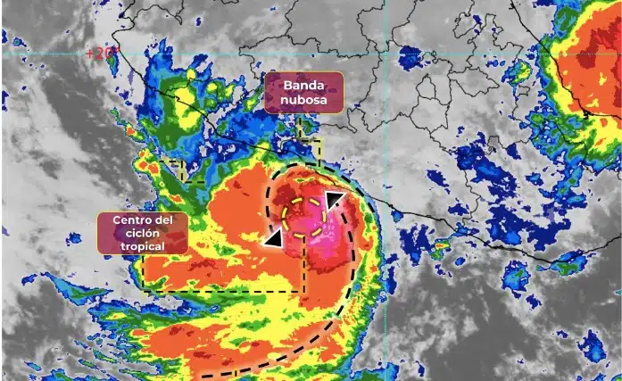 Imagen de satélite de la ubicación de la tormenta tropical Max próximo a tocar tierra. SMN