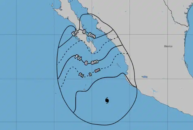 Mapa pronóstico del radio de vientos del huracán Norma. NHC