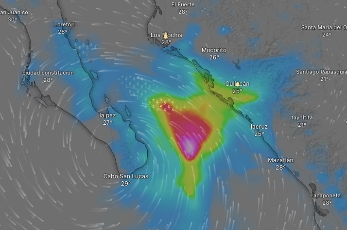 Imagen de Windy del huracán Norma