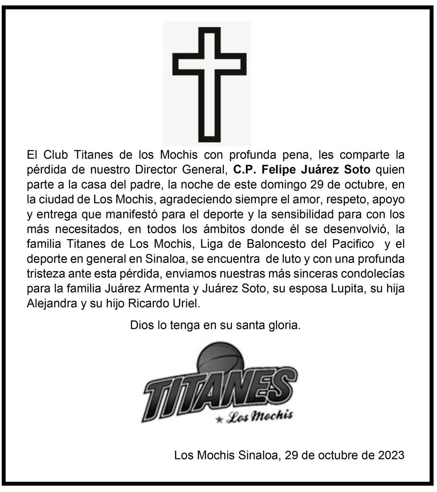 Condolencias Felipe Juárez