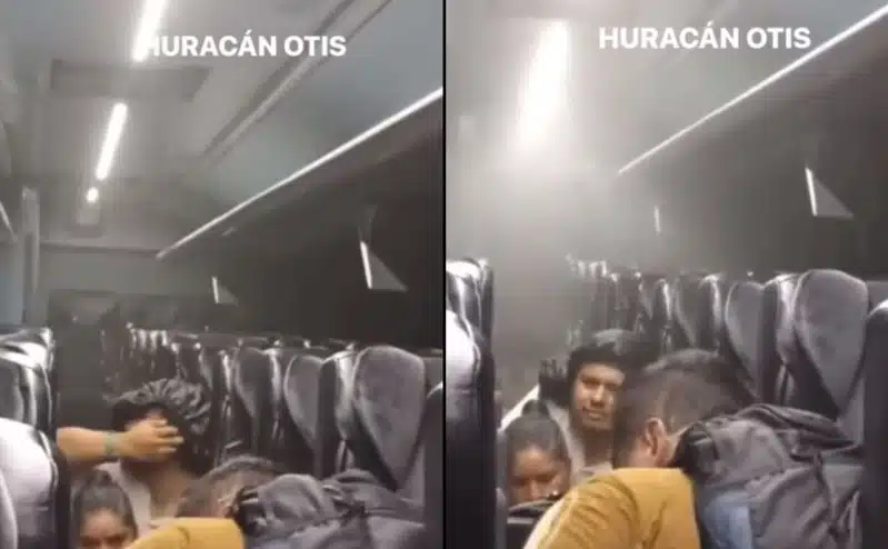 Pasajeros quedan atrapados en un autobús durante impacto del huracán “Otis”