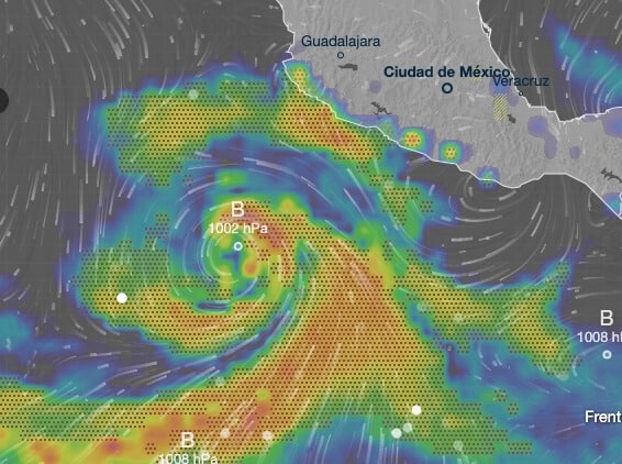 Mapa en el que se muestra la ubicación de la tormenta tropical y próximo huracán Norma
