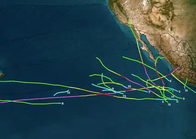 Mapa que muestra el ciclón Perla circulará por el Pacífico