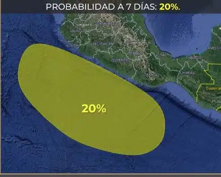 Mapa de México donde se muestra el nacimiento de una nueva perturbación tropical