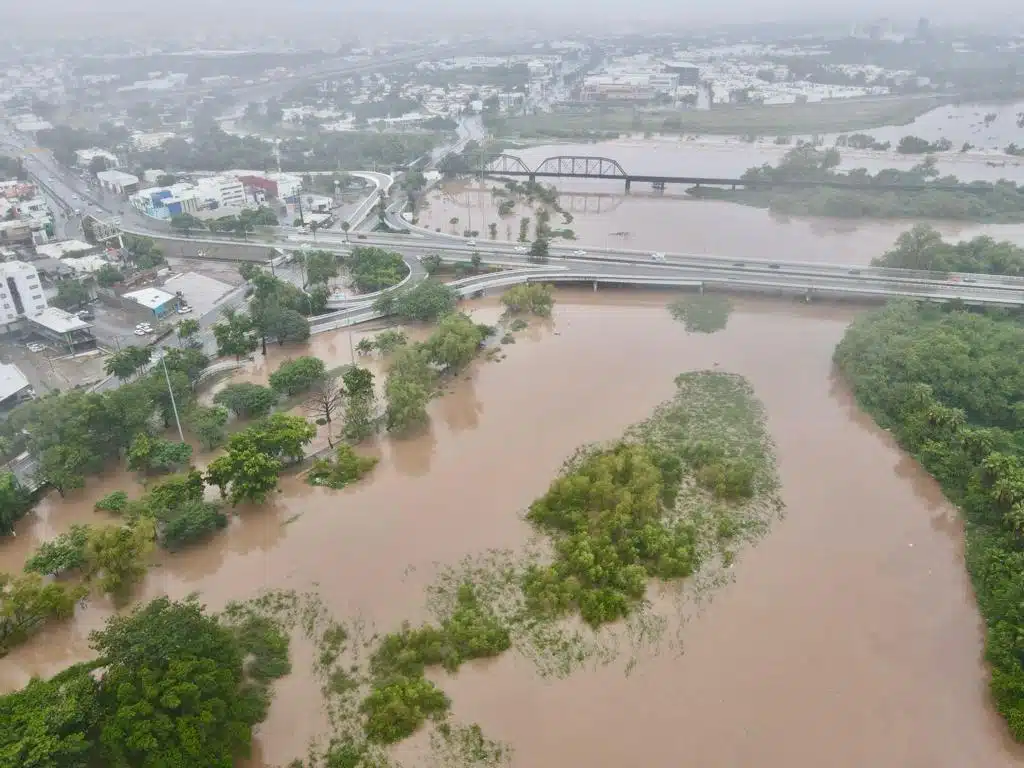 Vista aérea de Culiacán durante las lluvias ocasionadas por 