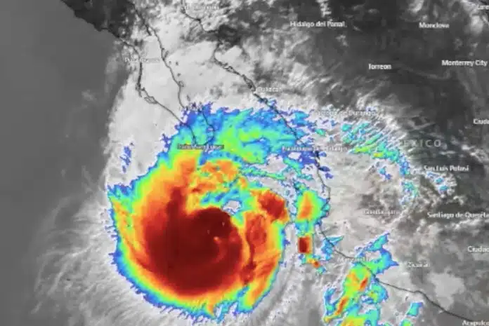 Mapa que muestra el huracán Norma categoría tres