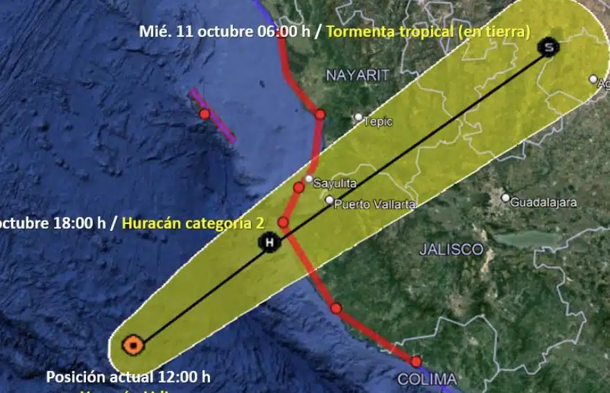 Mapa donde muestra la seguimiento de huracán Lidia 