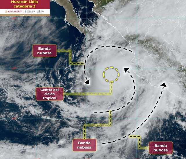 Mapa donde muestra la localización de huracán Lidia